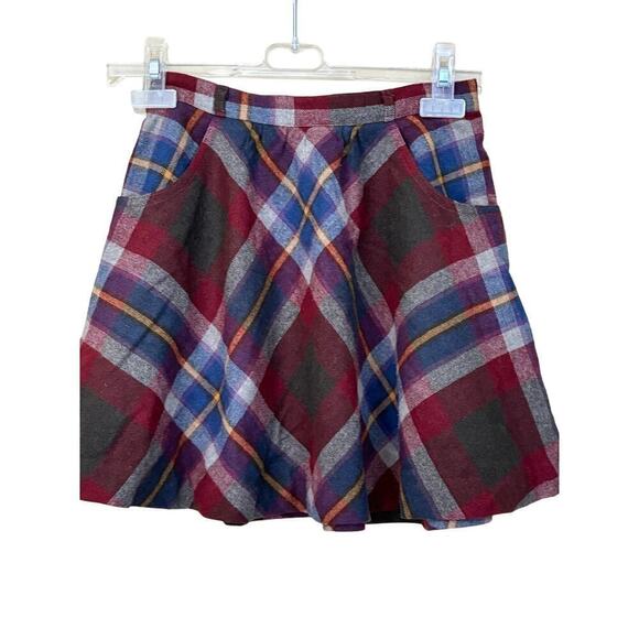 College Town rust plaid mini skirt, vintage, 70s, academia, school girl, preppy - Picture 1 of 4